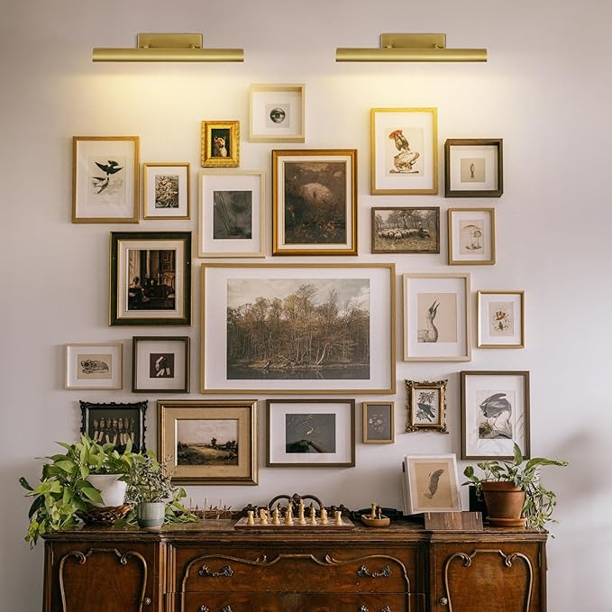 Brass Picture Lights for Wall, 18" Linear Picture Light Hardwired, 3-Light Brush Gold Art Light, Warm White 2700k Dimmable Picture Lamp, 270° Picture Frame Light for Bathroom, Living Room, Hallway