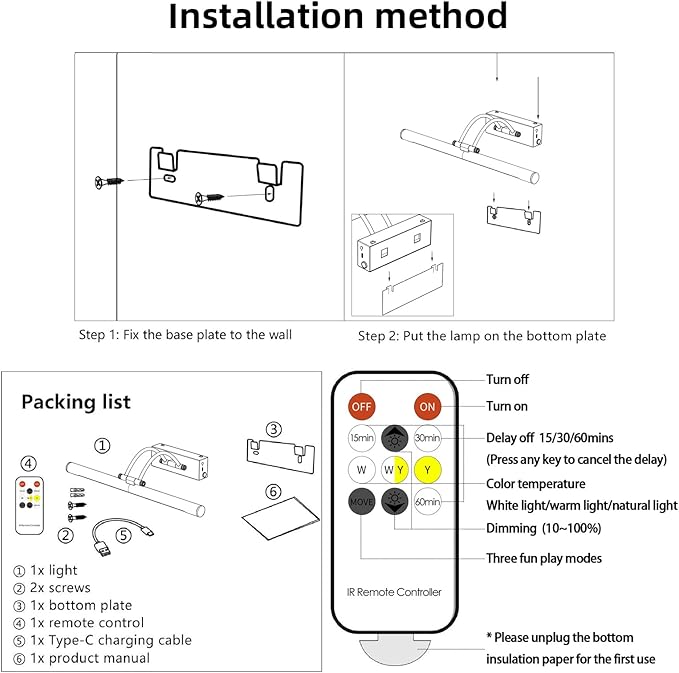 Picture Frame Light,16.14 inch Wireless Picture Lights Rechargeable for Wall with Remote,5000mAh 3CCT Dimmable and Timer Remote Art Lighting for Paintings for Pictures Display,Gold