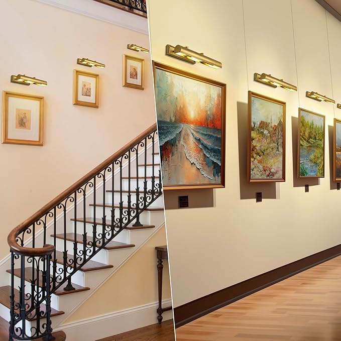 18in Brass Picture Lights Hardwired, 3-Light Gold Modern Picture Light for Wall, Rotatable Art Light Over Picture Frame for Living Room, Bookcase, Artwork, Poster (Includes Bulbs)