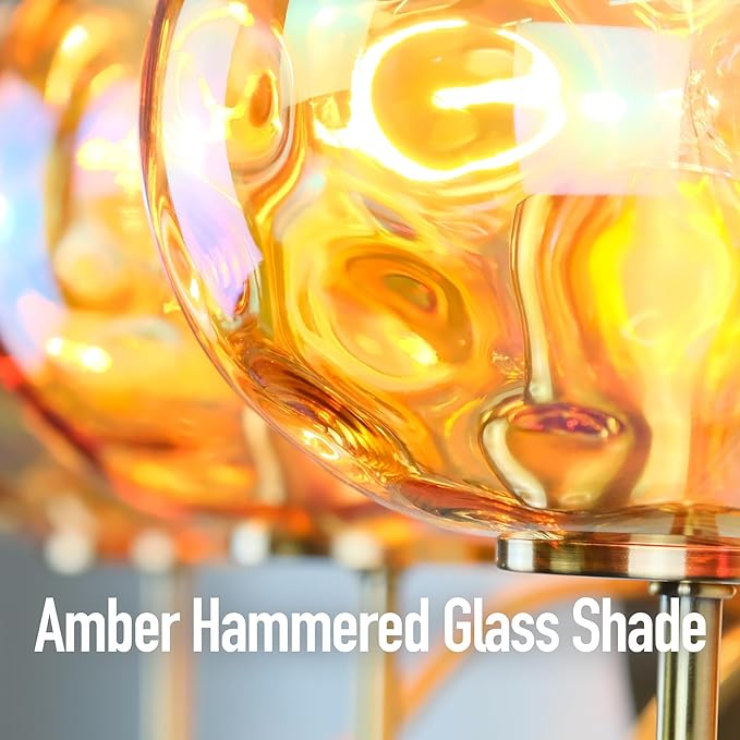 23" Brushed Gold Vanity Light Stained Amber Hammered Glass Wall Sconce 3-Light Brass Wall Lamp for Hallway Living Room Stairwell Bathroom Over Mirror