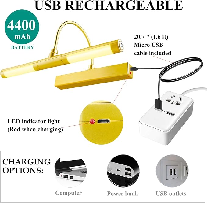 BIGMONAT Wireless Picture Light for Paintings, Dimmable Dartboard Light with Remote and Timer, Rechargeable Battery Operated Display Lamp for Wall Artwork Portrait Photo Gallery Mirror