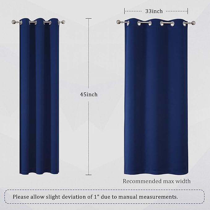 DUALIFE Navy Blue Blackout Curtains 45 Inch Length for Bedroom Thermal Insulated Blue Solid Window Drapes with Grommet Curtains Panels for Living Room Boys Kids Room 38x45 Inches Long