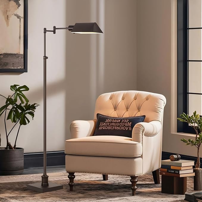 GyroVu Traditional Height Adjustable Pharmacy Floor Lamp with 350° Swing Arm, 3 Color Temperature Adjustable Standing Lamp Metal Shade for Living Room Reading House Bedroom Home Office(Bronze)