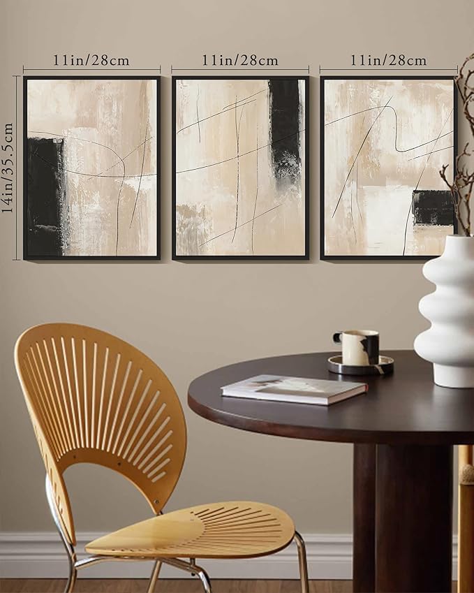 KUVIOKE Abstract Framed Wall Art Minimalist Beige Pastel Watercolor Neutral Wall Decor Modern Black Line Art Painting Home Decor 11x14in (Black Framed)