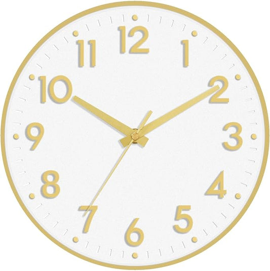 Mosewa Wall Clock 8 Inch, Battery Operated Silent Non-Ticking Modern Analog Clock Decorative for Kitchen, Bedroom, Office, Living Room(White Gold)