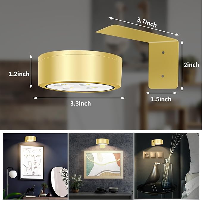TTQ 4 PCS Magnetic Picture Lights for Wall Battery Operated,Wall Painting Light with Wireless Control,Art Display Light,Wall Decor Puck Lights for Picture Frame Portrait Artworking