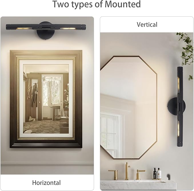 Knurled Black Picture Light for Wall,19 Inch Hardwired Wall Lights for Pictures,Rotatable 360° Modern Gallery Light for Living Room Bathroom Study Room E12 Bulbs Included (BLACK-19inch)