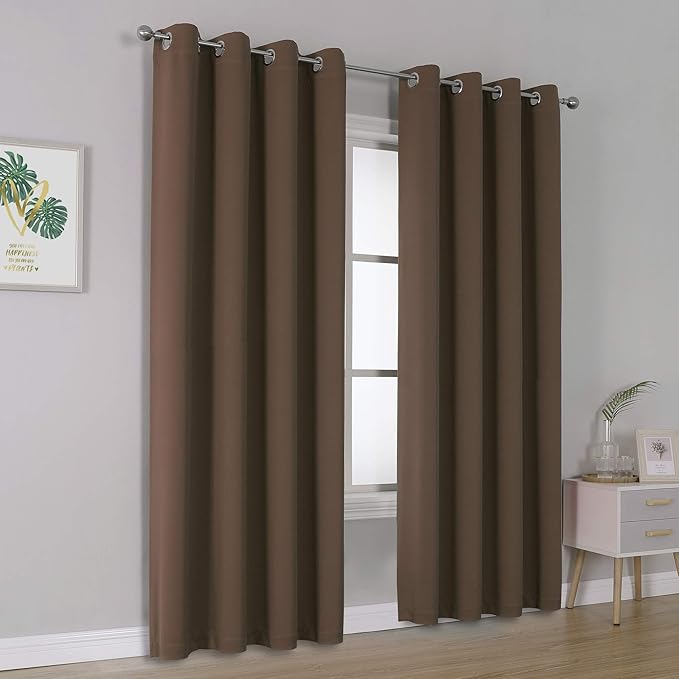 DUALIFE Brown Curtains 96 Inches Long Coffee Color Blackout Curtains with Grommet 2 Panels Set Thermal Insulated Room Darkening Solid Widow Curtain Panels/Drapes for Bedroom 52x96 Inch