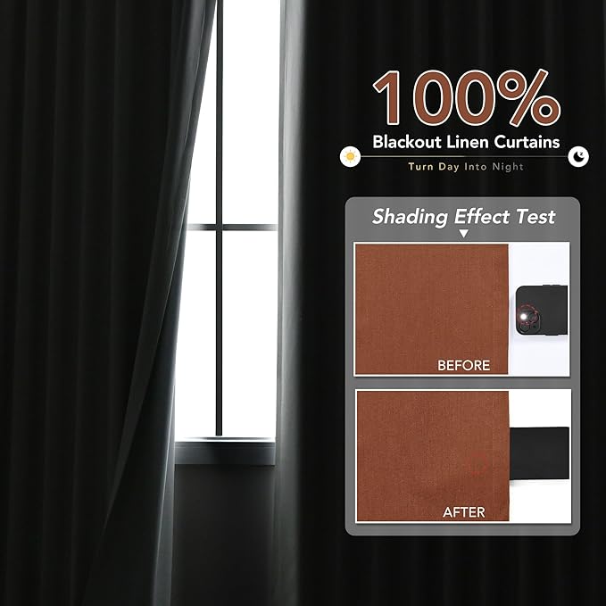 100% Blackout Linen Curtains for Bedroom Thermal Insulated Grommet Complete Blackout Drapes 80 Inch Length 2 Panels Set Heat and Full Light Blocking Living Room Darkening Curtains Terracotta