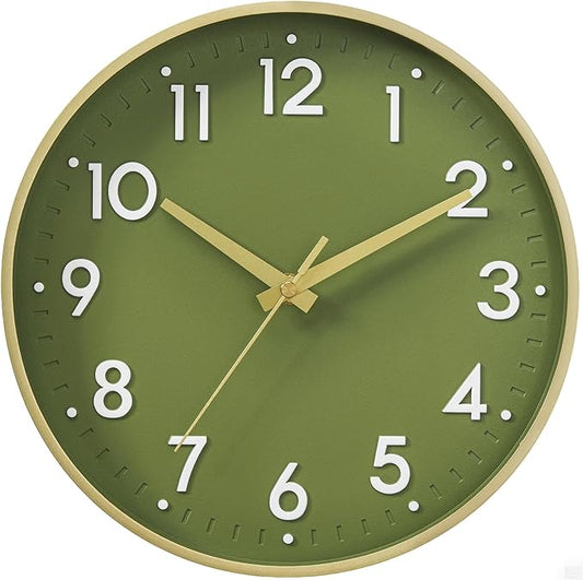 Mosewa Wall Clock 10 Inch, Battery Operated Silent Non-Ticking Modern Analog Clock Decorative for Kitchen, Bedroom, Office, Living Room(Gold)