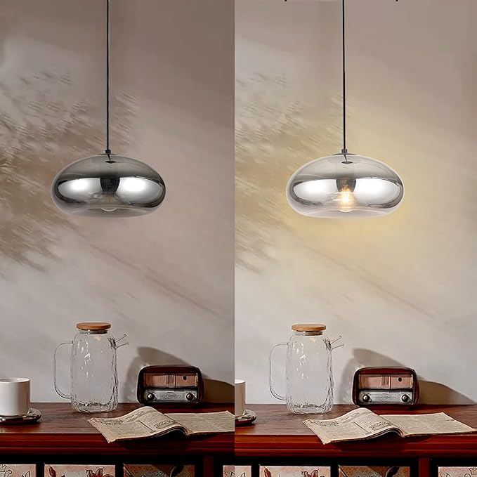 Glass Pendant Lights Kitchen Island Lighting Globe Pendant Light Fixtures IIndustrial Vintage Pendant Lighting for Kitchen Island Bedroom Living Dining Room Light Fixture(Silver Gray)