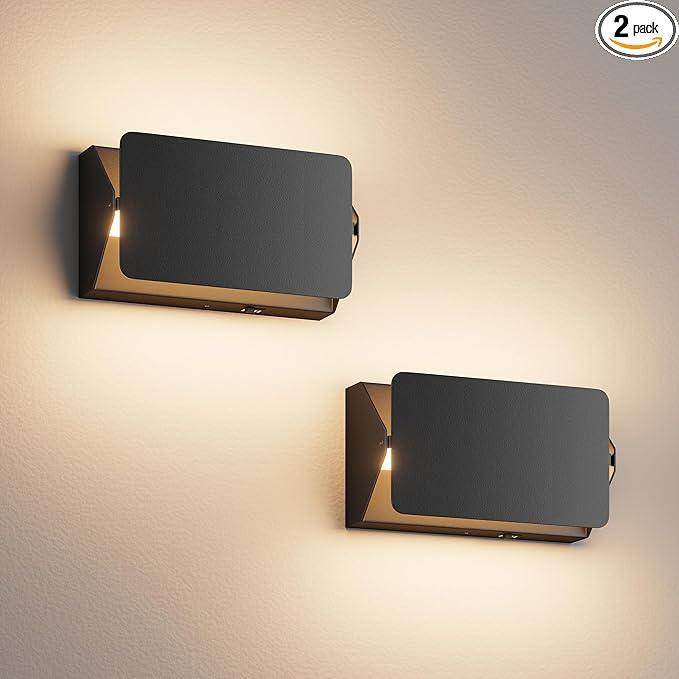 Indoor Modern Led Aluminum Wall Sconces,18W 5CCT 3000K-6000K Dimmable Hardwired Wall Light with Rotatable Lampshade,Contemporary Wall Lamp for Bedroom Living Room Hallway Stairway(Black,2Pack)