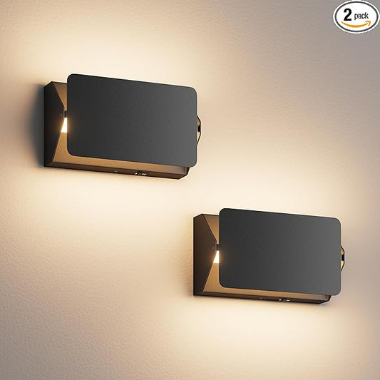 Indoor Modern Led Aluminum Wall Sconces,18W 5CCT 3000K-6000K Dimmable Hardwired Wall Light with Rotatable Lampshade,Contemporary Wall Lamp for Bedroom Living Room Hallway Stairway(Black,2Pack)