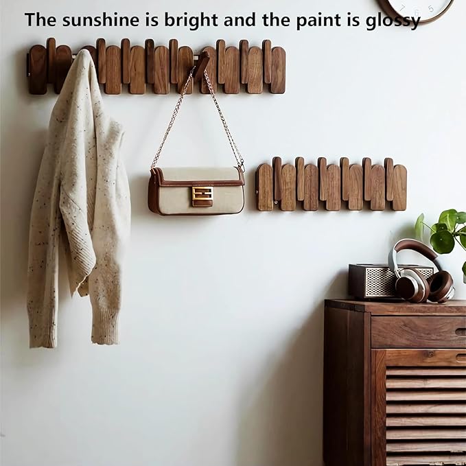 Wall Mounted Piano Key Hanger | Flip Style Hook | Entrance Wall Art Hook, Made of Oak Wood (3 Times Painted, 4 Times Polished) (Arc Beech, 6Hooks)