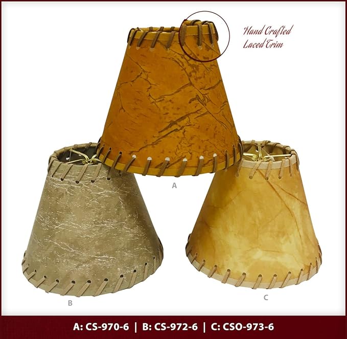 Royal Designs, Inc. CS-972-6-6 Faux Leather Empire Chandelier Shade with Whipstitch Trim, 3 x 6 x 5, Light Brown, 6-Pack