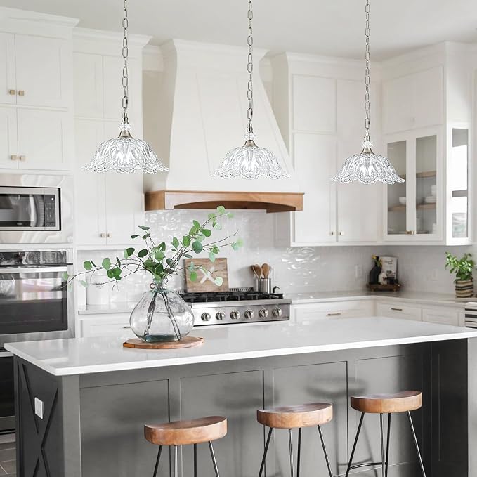 1 Piece Brushed Nickel Chandelier Light Fixtures with Crystal Glass Shade,Brushed Nickel Finish Pendant Light,Hanging Light for Dining Room,Hallway,Living Room,Bedroom