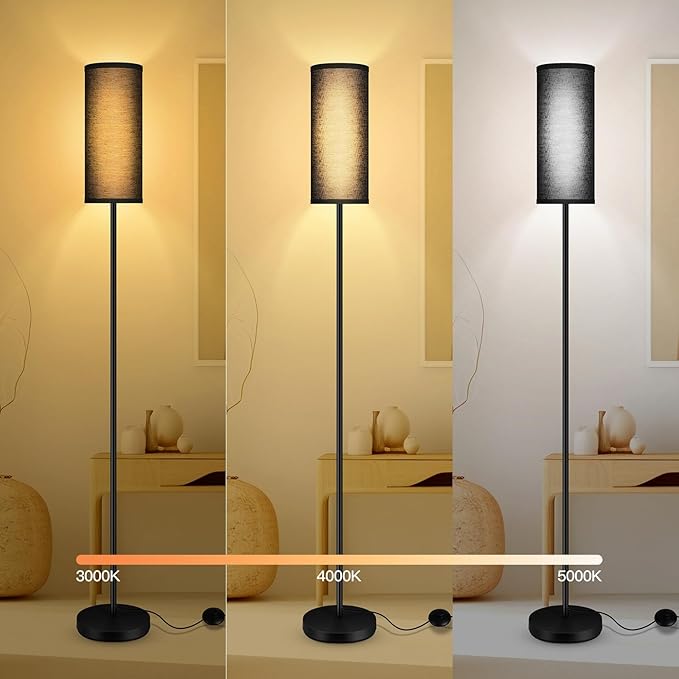 BoostArea Floor Lamps for Living Room, Dimmable floor lamp with 3 Color Temperatures Bulb, Black LED Floor Lamp, Modern Standing Lamp for Bedroom/Office/Study/Farmhouse(9W LED Bulb, Black Linen Shade)