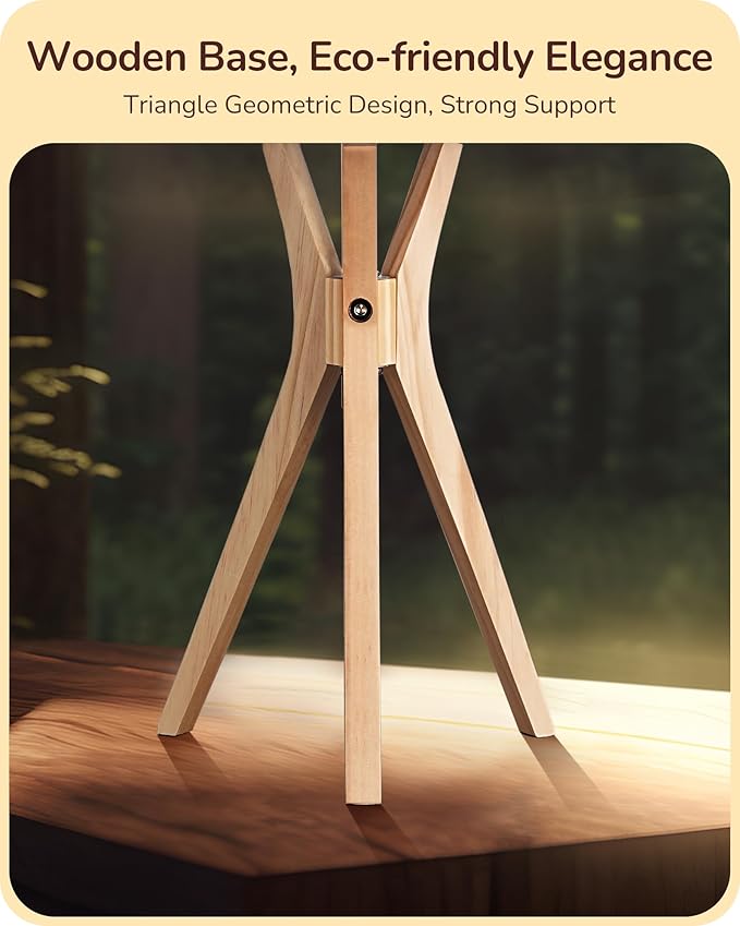 EDISHINE Tripod Table Lamp, 17.5" Modern Bedside Lamp with Natural Wood-Colored Lamp Legs & Beige Linen Lampshade, Boho Nightstand Lamp for Bedroom, Living Room, Reading Room, E26 Base