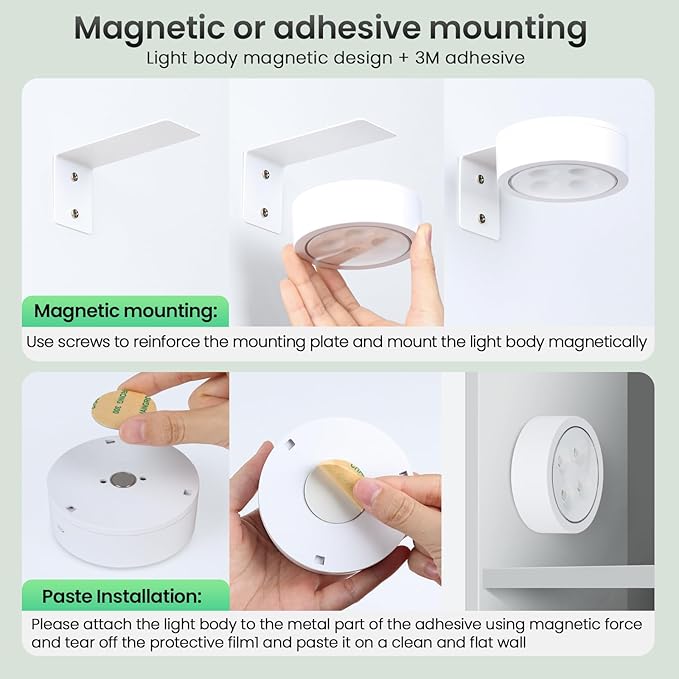 2Pcs Picture Lights for Wall, 13 Color RGB Magnetic Led Art Display Light for Picture Frame, Wireless Battery Operated Painting Light with Remote Control, Party Home Wall Decor Puck Lights, White