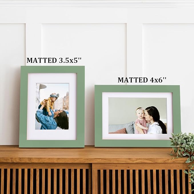 Egofine 5x7 Picture Frame 4PCS Made of Solid Wood, Display Pictures 3.5x5/4x6 with Mat or 5x7 Without Mat Covered by Plexiglass for Table Top Display and Wall Mounting Photo Frame, Green