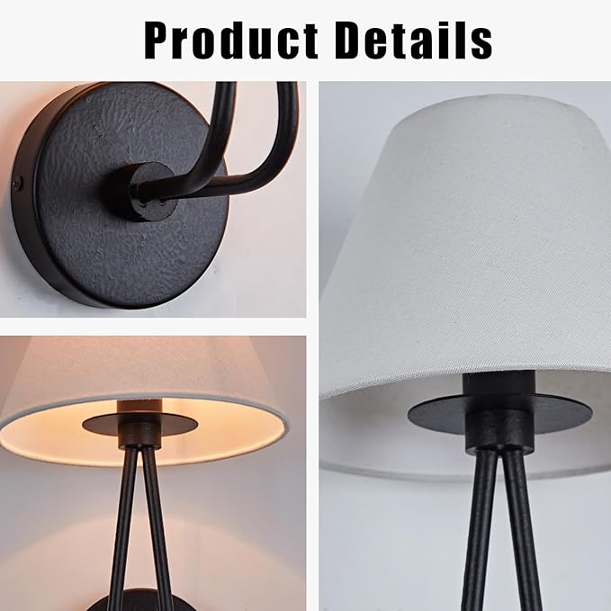 1 Light Wall Sconce Classic Single Head Wall Lighting, Modern Wall Mounted Lamp with Cream Linen Shade, Hardwired Light Fixture for Bedroom, Living Room, Corridor, Entryway- Black