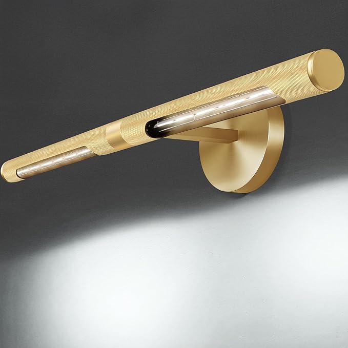 24” Brass Picture Lights, 3000K&6000K Modern Vanity Light, 360° Rotatable Wall Sconces Lampshade, Hardwired Art Light Over Picture Frame for Living Room, Bookcase, Artwork, Brass