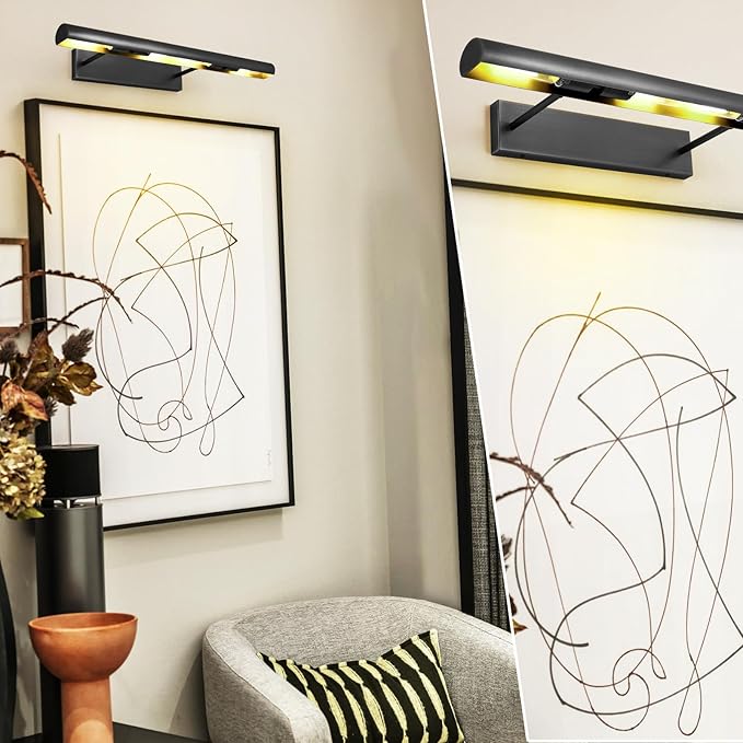 Matte Black Picture Lights for Wall, 30" Linear Picture Light Hardwired, 4-Light Bronze Art Light, Dimmable Gallery Light for Paintings, Warm White 270° Picture Frame Light for Bathroom, Living Room