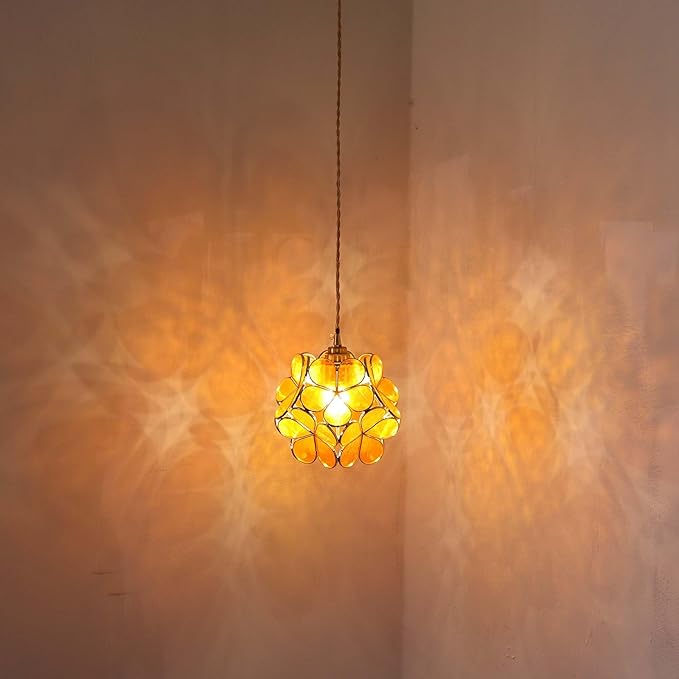 Bieye S10909 Tiffany Style Stained Glass Flower Petal Lampshade (Translucent Orange, 8" Cherry Blossom)