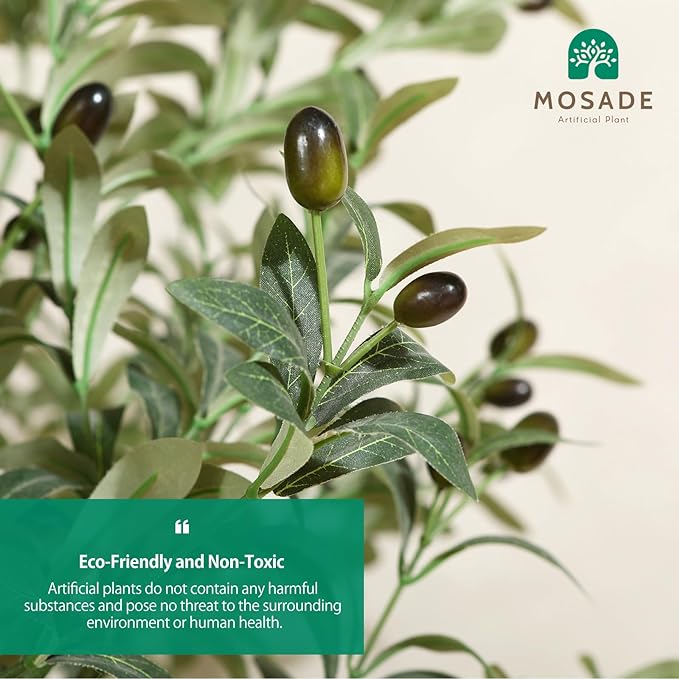 MOSADE Artificial Olive Tree 7 Feet Fake Olive Silk Plant and Handmade Seagrass Basket, Perfect Tall Faux Topiary Silk Tree for Indoor Entryway Modern Decor Home Office Porch Balcony Gift,2Pack