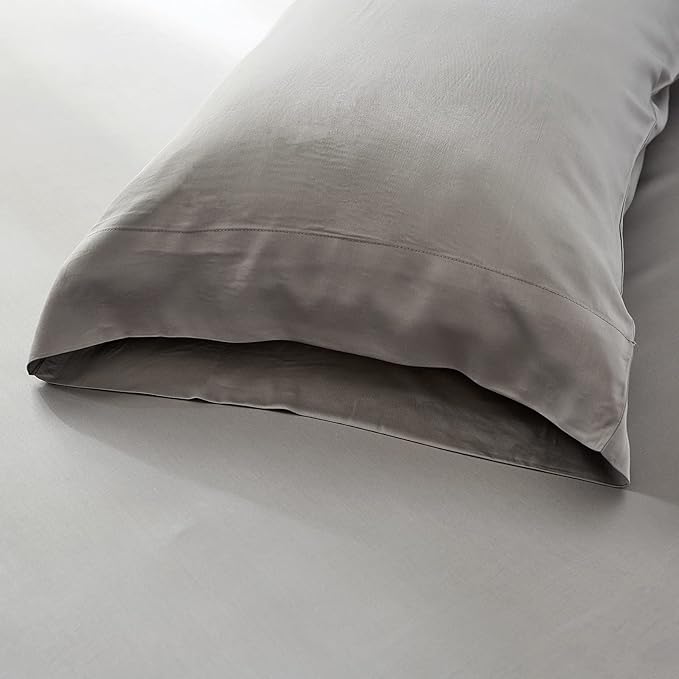Simple&Opulence Cooling Pillowcase King Size Set of 2, 100% Viscose from Bamboo Pillow Cover with Envelope Closure, Silky Breathable and Ultra Soft for Summer Hot Sleepers (Grey, 20''x30'')
