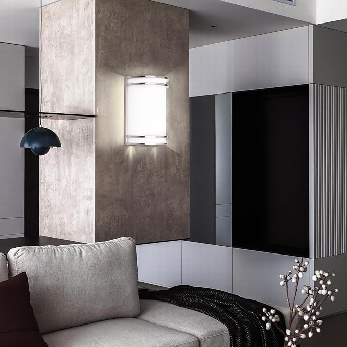Indoor Wall Sconce, Half Cylinder Wall Light Fixture, 3000K 4000K 5000K Color Temperature Adjustable, Dimmable LED Modern Wall Light for Hallway Bedroom Living Room, Brushed Nickel, 2 Pack