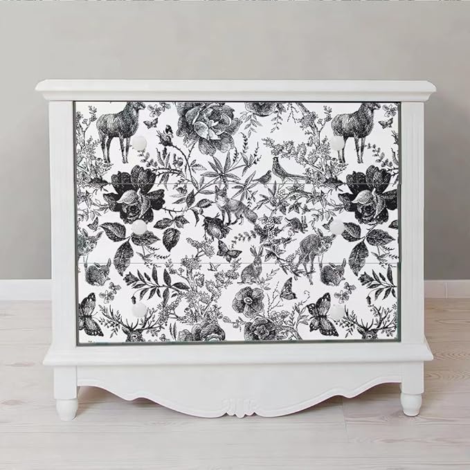 Black and White Vinyl Wallpaper, Removable Floral Wallpaper, 118.1''X17.71'', 14.5 sq.ft, Furniture Wall Shelf Drawer Liner