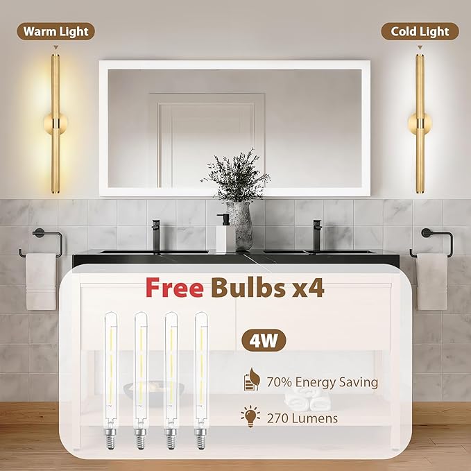 24” Brass Picture Lights, 3000K&6000K Modern Vanity Light, 360° Rotatable Wall Sconces Lampshade, Hardwired Art Light Over Picture Frame for Living Room, Bookcase, Artwork, Brass