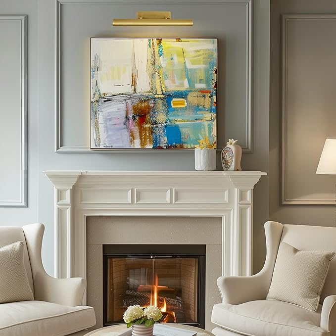 Brass Picture Lights for Wall, 18" Linear Picture Light Hardwired, 3-Light Brush Gold Art Light, Warm White 2700k Dimmable Picture Lamp, 270° Picture Frame Light for Bathroom, Living Room, Hallway