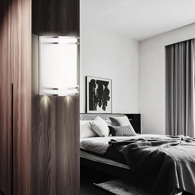 Indoor Wall Sconce, Half Cylinder Wall Light Fixture, 3000K 4000K 5000K Color Temperature Adjustable, Dimmable LED Modern Wall Light for Hallway Bedroom Living Room, Brushed Nickel