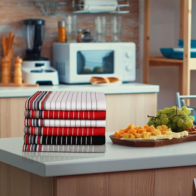 Urban Villa Kitchen Towels (20x30 Inches 8 Pack) Extra Large Premium Salsa Stripes Dish Towels for Kitchen Dish Cloths Highly Absorbent 100% Cotton Kitchen Hand Towels with Hanging Loop Tea Towels