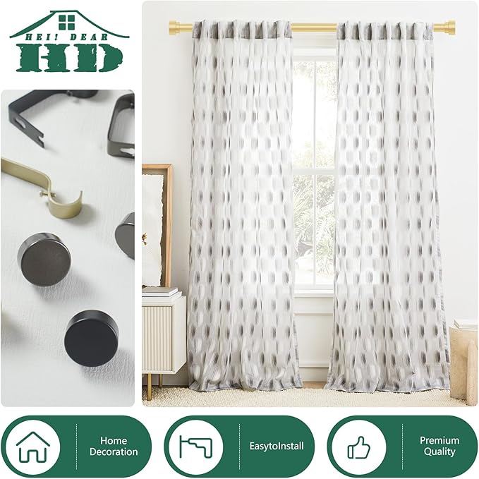 HEI! DEAR Gold Curtain Rods 18 to 60 Inch(1.5-5ft), 1 Inch Heavy Duty, Modern Decorative, Brass Gold