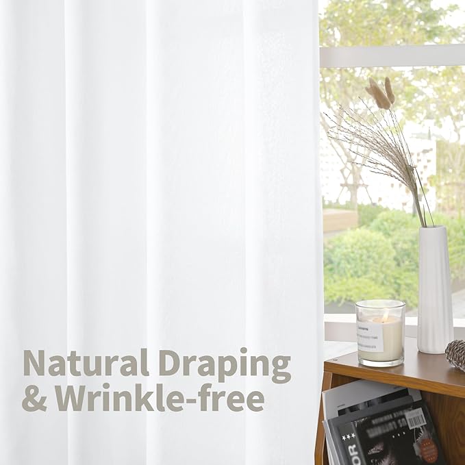 YoungsTex White Cafe Curtains 36 Inch Length for Window Over Sink - Linen Semi Sheer Drapes with Rod Pocket Back Tab Lightweight for Bathroom Kitchen, 2 Panels, 30 X 36 Inch
