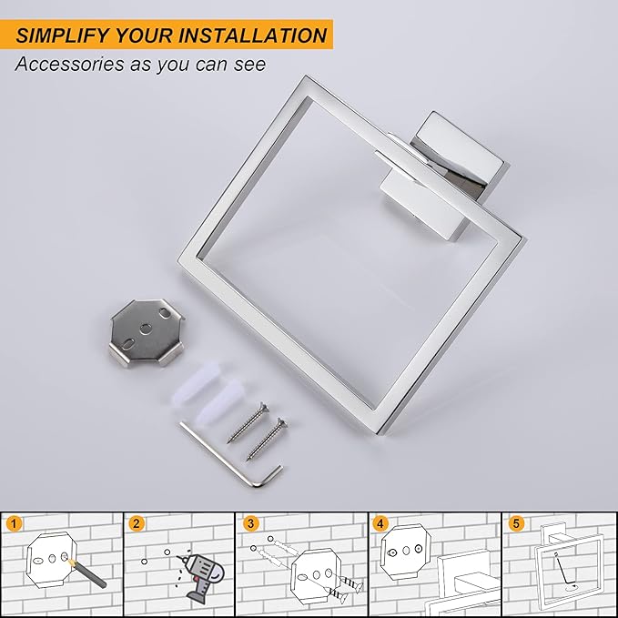 KOKOSIRI Bathroom Towel Holder Bath Towel Ring Towel Hanger Towel Rack Wall Mounted Stainless Steel Mordern Style, Polished Chrome, B3004CH