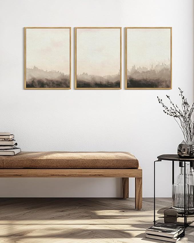 KUVIOKE Watercolor Brown Landscape Abstract Framed Wall Art Nature Wilderness Illustrations Wall Decor Minimalist Modern Art Print Home Decor 12x16in (Natural Framed)