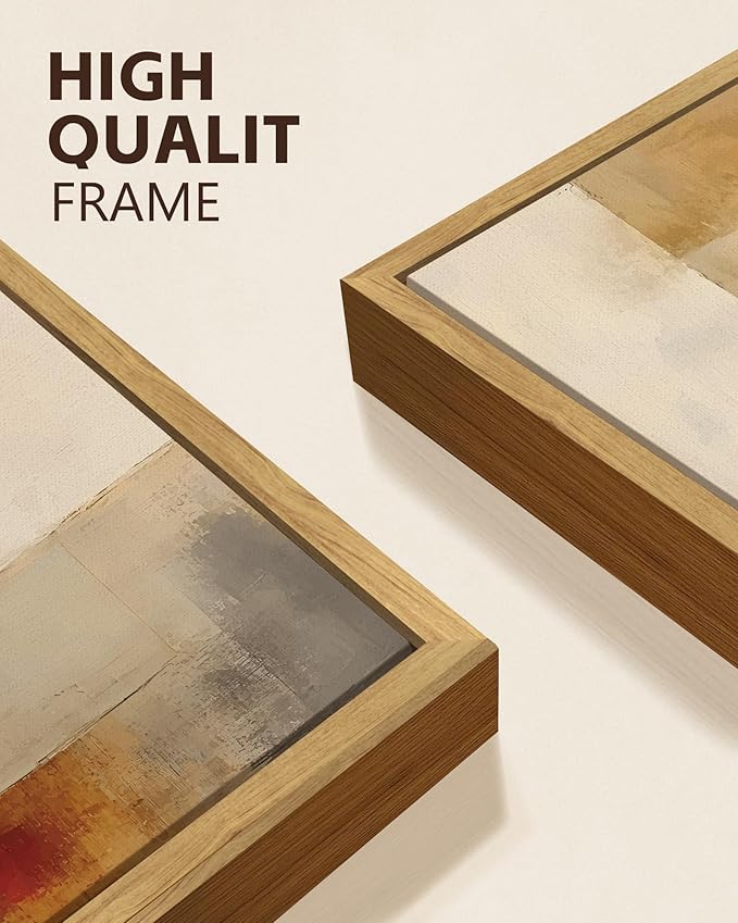 KUVIOKE Framed Abstract Wall Art Minimalist Beige Gray Red Pastel Watercolor Wall Decor Modern Neutral Art Print Home Decor 11x14in (Natural Framed)