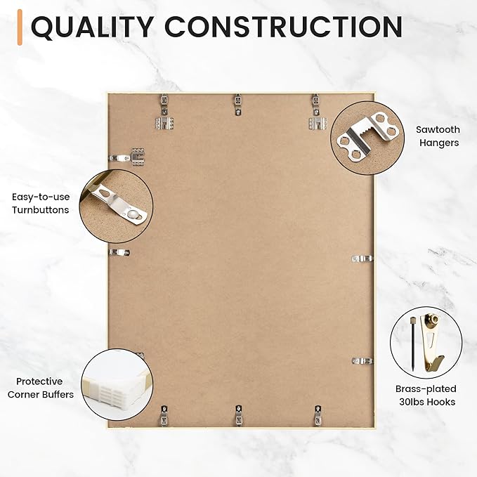 24x30 inch Metal Poster Frame - 24 x 30 Thin Aluminum Picture Frames Matted for 18x24 Photos, Artworks, Prints, Puzzle - High Definition Plexiglass - Vertical and Horizontal Display - Wall Hook Hanging Hardware Included - Gold, Set of 1