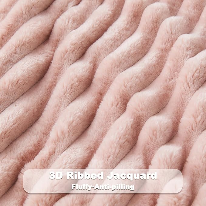 NEWCOSPLAY Super Soft Throw Blanket Pink Premium Silky Flannel Fleece 3D Ribbed Jacquard Lightweight Bed Blanket All Season Use (Pink Ribbed, Throw(50"x60"))