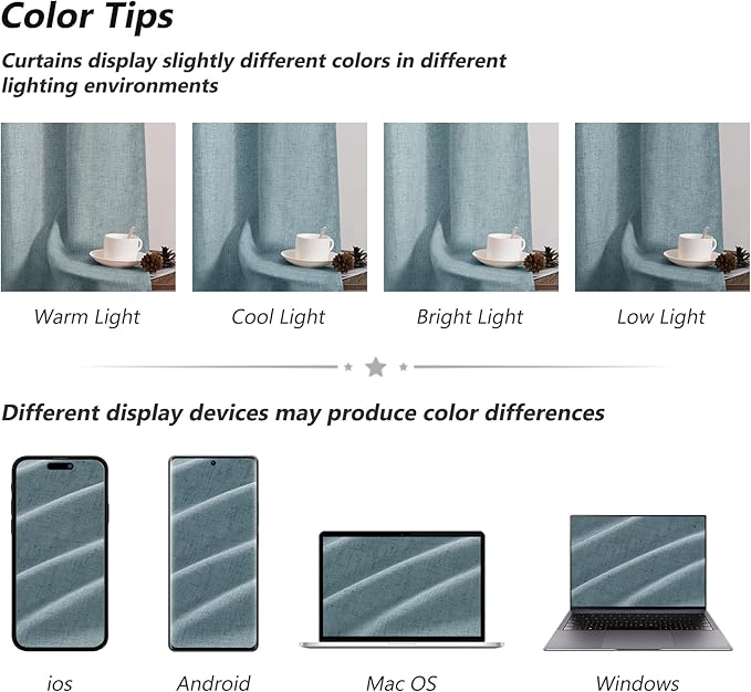 Guken Blue Linen Curtains 102 Inch Length for Living Room Bedroom 2 Panels Set Rod Pocket Light Filtering Semi Sheer Window Curtains 52 Inch Width Boho Farmhouse Linen Drapes Dusty Blue, W52xL102