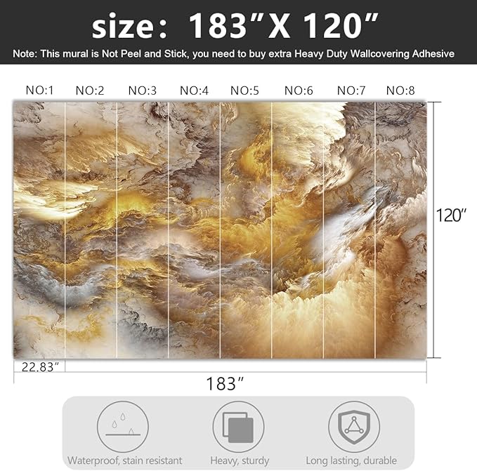 -Golden Clouds Ceiling Fabric Wallpaper Living Room Bedroom Bathroom Modern Boys Girls Kids Room Abstract Large Mural- 183"x120"（ not Peel and Stick）