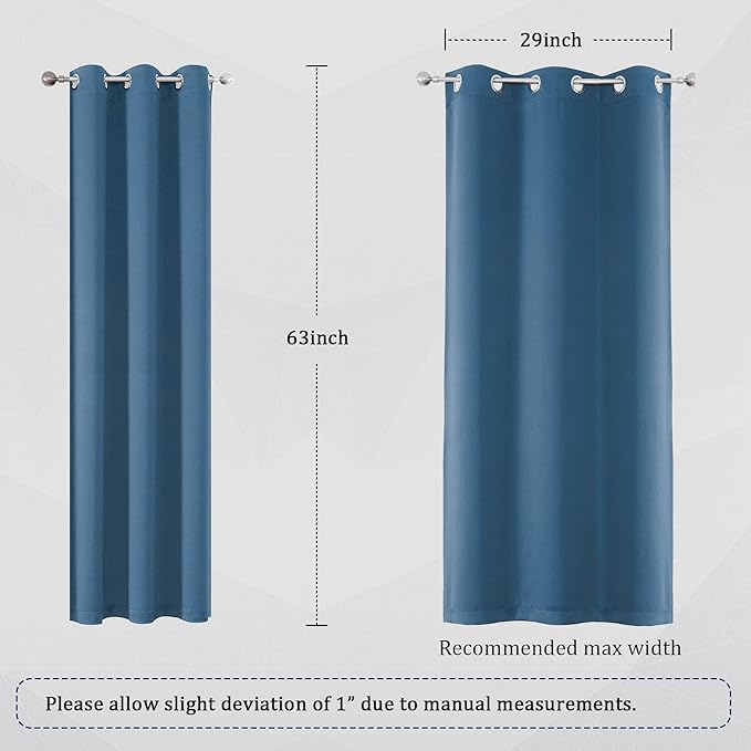 DUALIFE Denim Blue Curtains 63 Inch Length, 34 Inch Wide Narrow Curtains for Short Window, Bedroom Blackout Curtains for Boys Room Decor(Midnight Blue, 34x63 Inch, 2 Panels, Grommet Top)