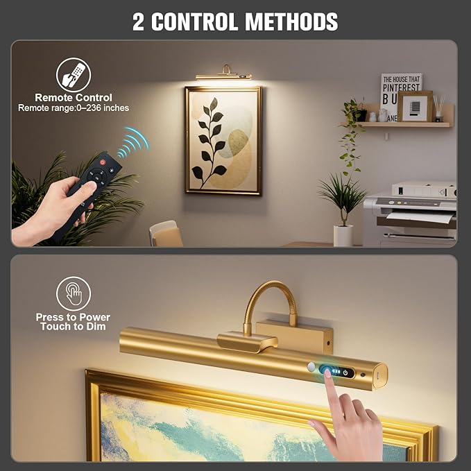 15.7'' Picture Lights for Wall with Motion Sensor, 9000mAh Rechargeable Battery Operated Poster Lights for Paintings, Portraits, Wall Decor, Gold