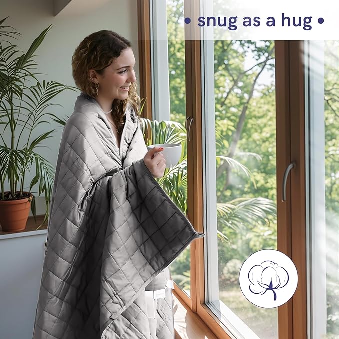 YnM 25lbs Weighted Blanket for Adults, Cotton Heavy Bed Throw Blanket with Cooling Glass Beads for All Season Use, Ideal for One Person of 240lbs (60x80 Inches, Queen Bed, Light Grey)