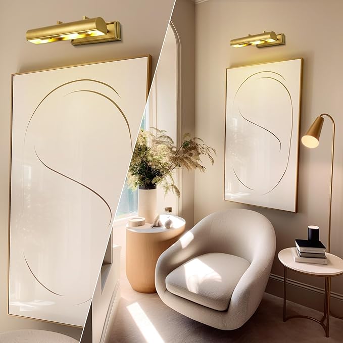 18in Brass Picture Lights Hardwired, 3-Light Gold Modern Picture Light for Wall, Rotatable Art Light Over Picture Frame for Living Room, Bookcase, Artwork, Poster (Includes Bulbs)