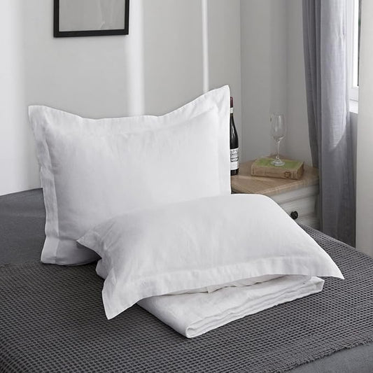 Simple&Opulence 100% Linen Pillow Case King Size Set of 2, White Pillow Covers with Overlap Closure, Luxury Breathable Pillowcases Protectors Suitable for All-Season (20" X 36", White)